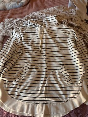 Z Supply Cream and Black Striped Hoodie